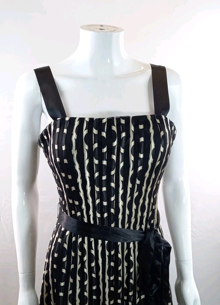 Phase Eight Black Cream Mesh Ribbon Strappy Cocktail Party Dress 100% Poly UK 12