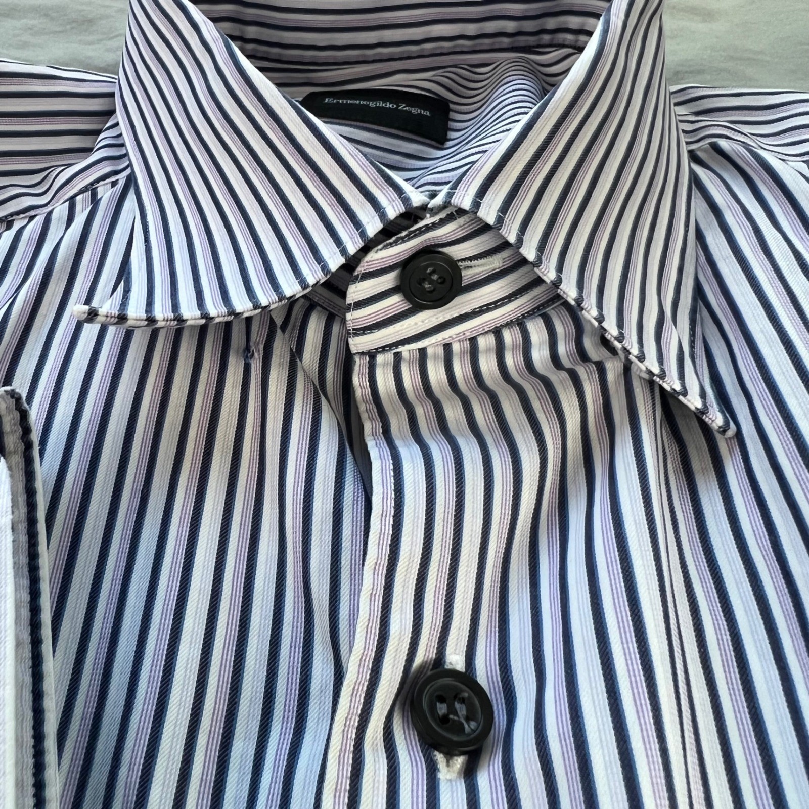 Ermenegildo Zegna Men’s Striped Dress Shirt XL Made in Turkey Missing Buttons