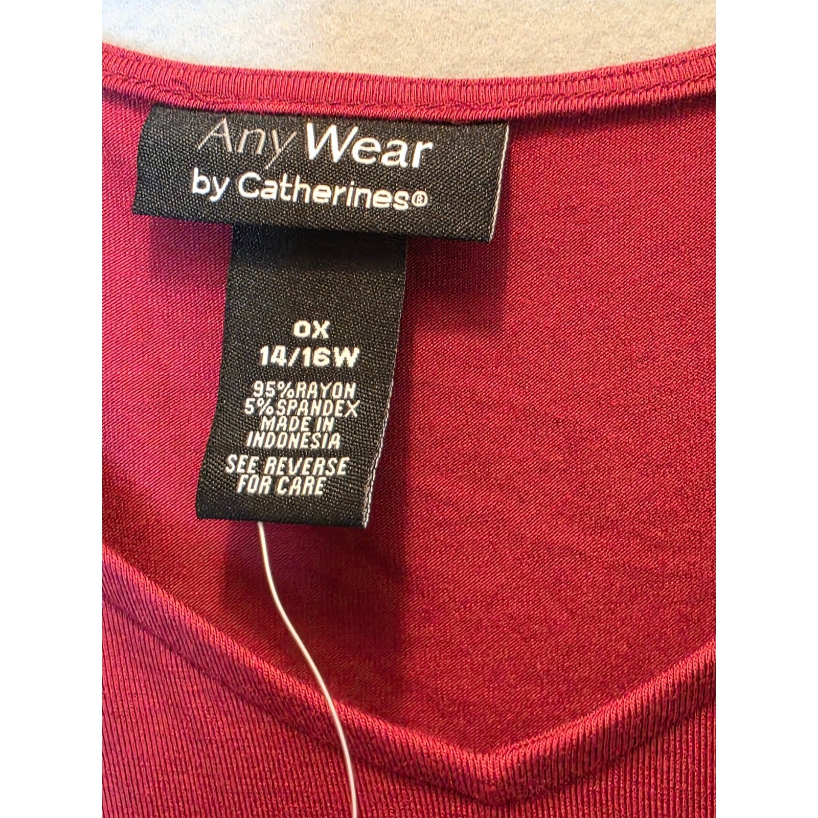 Catherines AnyWear 2-in-1 Tunic Top Berry Red Black Asymmetric 0X 14/16W New