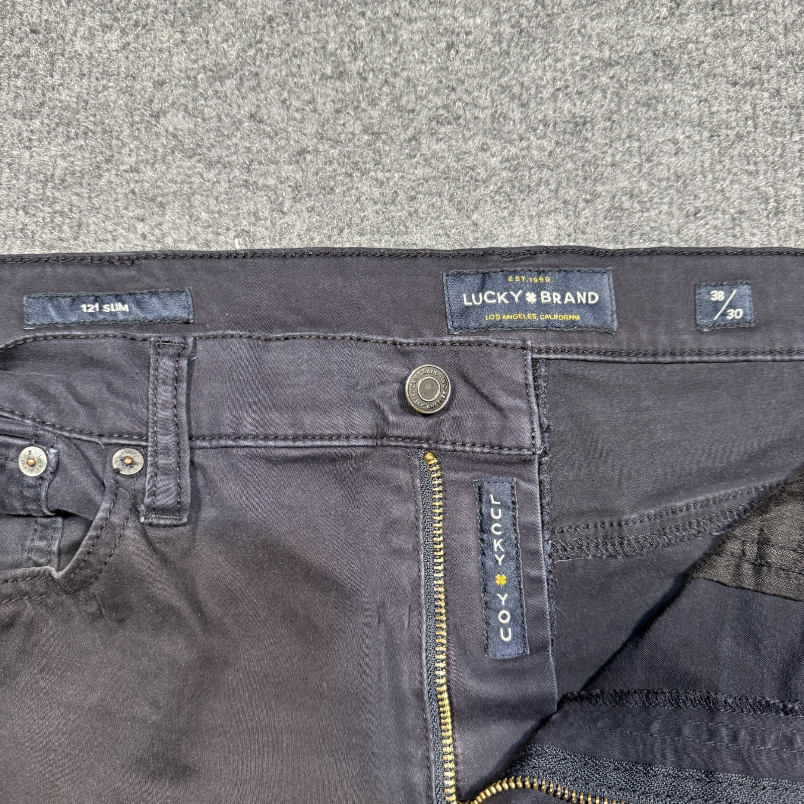 Lucky Brand 121 Slim Straight Pants Mens 38×30 Blue Navy Khaki 5 Pocket Stretch