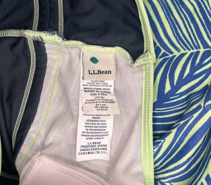 L.L.Bean Slimming Surcoat One-Piece Swimsuit Tropical Palm Print