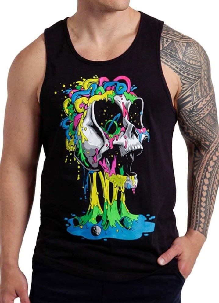 Into The Am Skull Multicolor Muscle Tank Top Blue Beach Summer Cotton Mens Sz. M