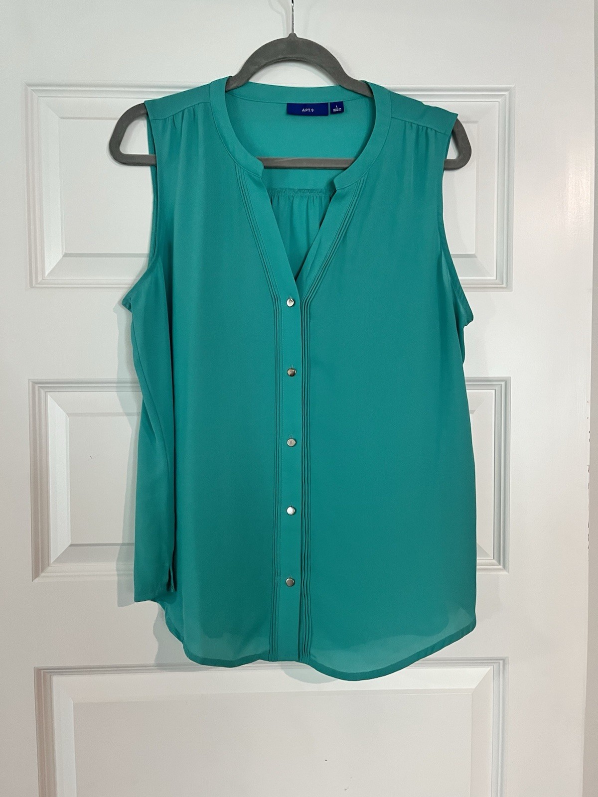 Apt. 9 Women’s Teal Solid Sleeveless V-Neck Button Front Blouse Size L