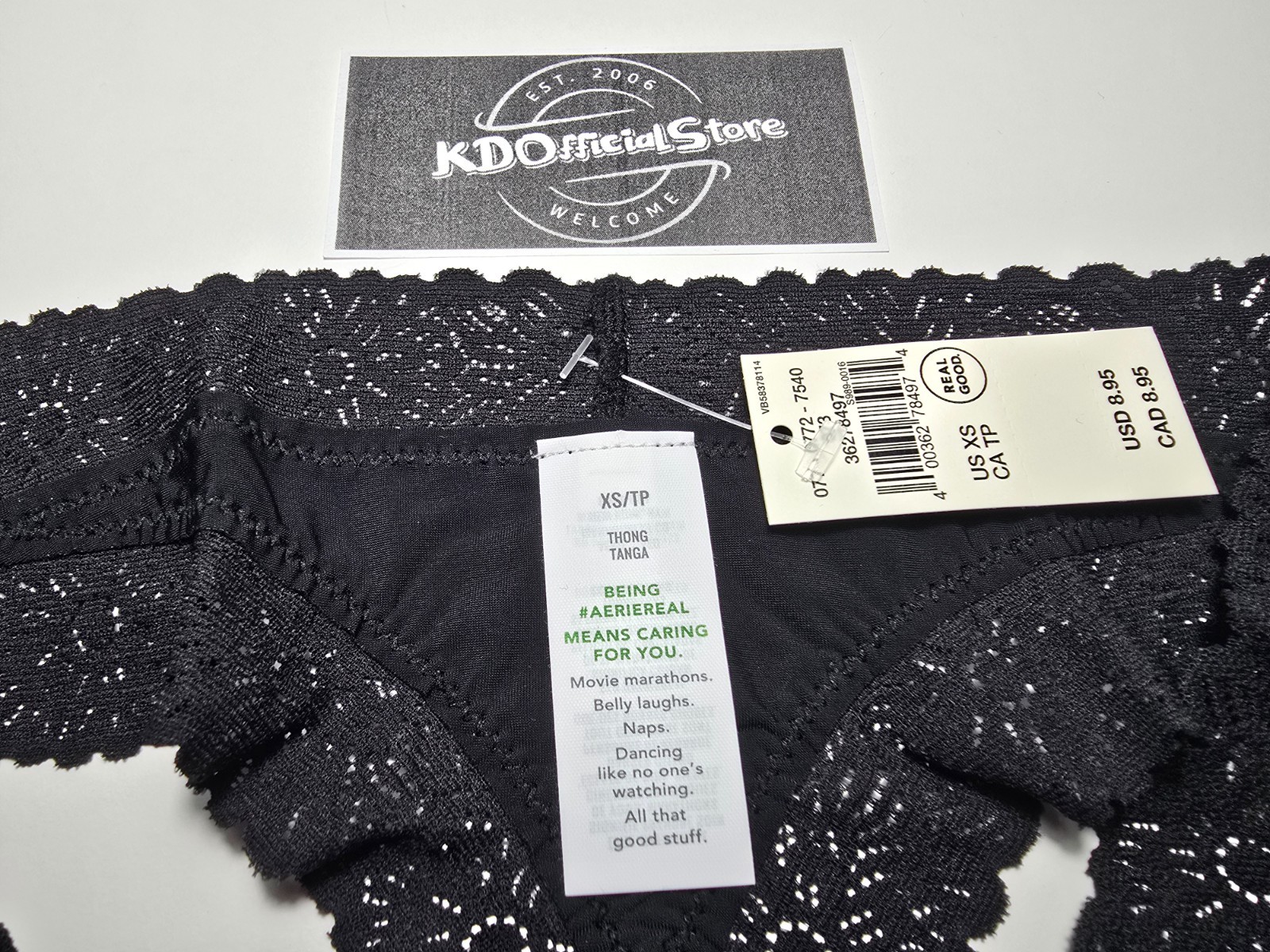 XS American Eagle AERIE Sunnie Blossom Lace Thong Undies Panties Underwear Black