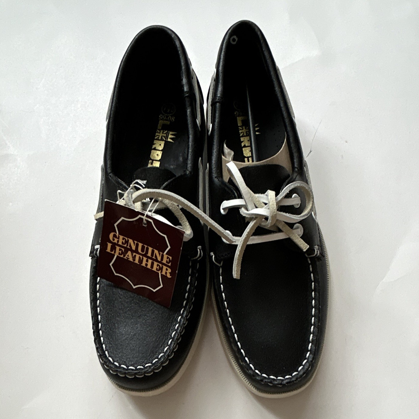 Lords Leather Boat Shoes Black Lace-Up Men’s US 7.5 D Round Toe