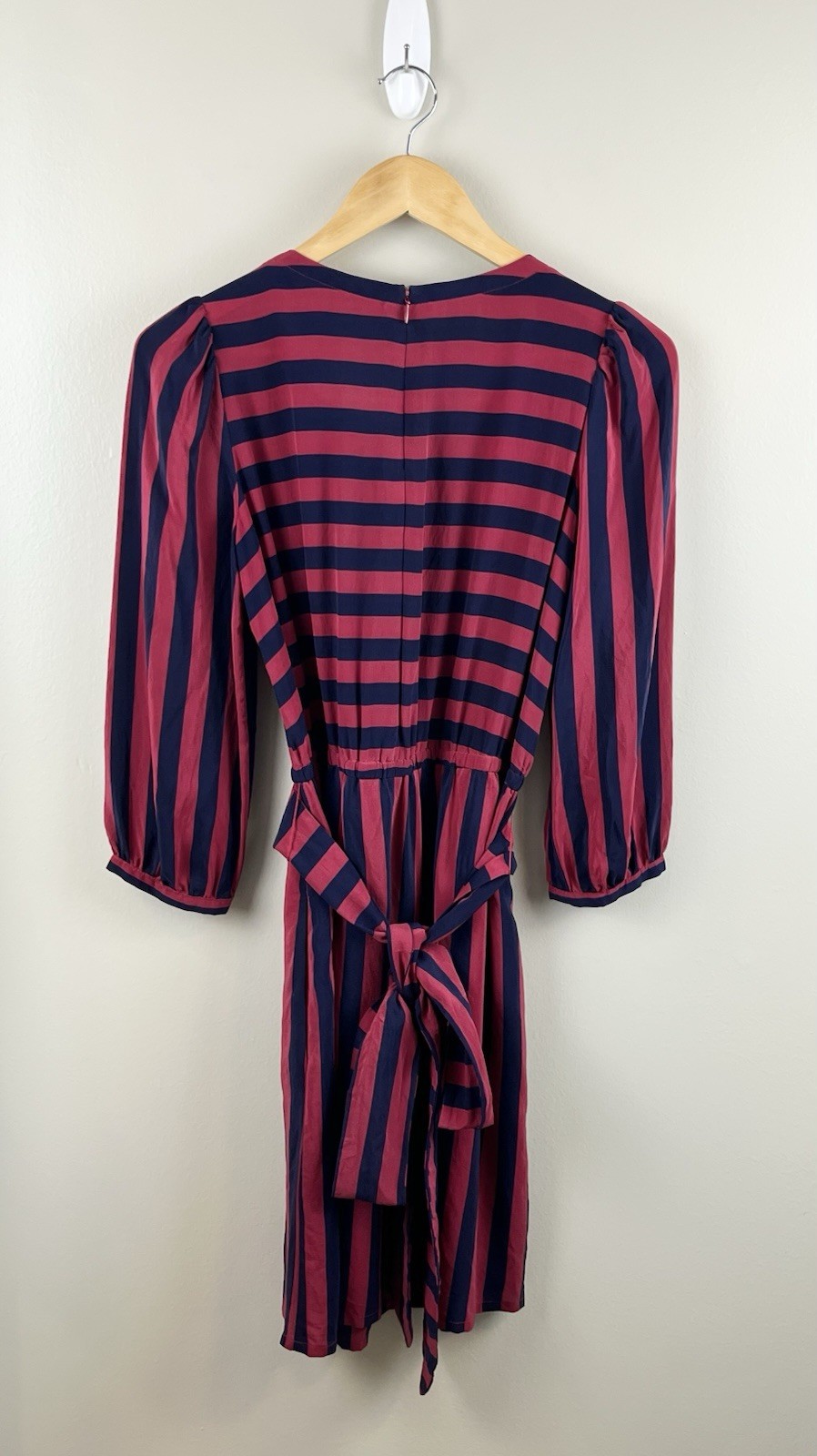 Tegan 100% Silk Dress Sz 4 Long Sleeve Nautical Red Blue Stripped Preppy Pockets