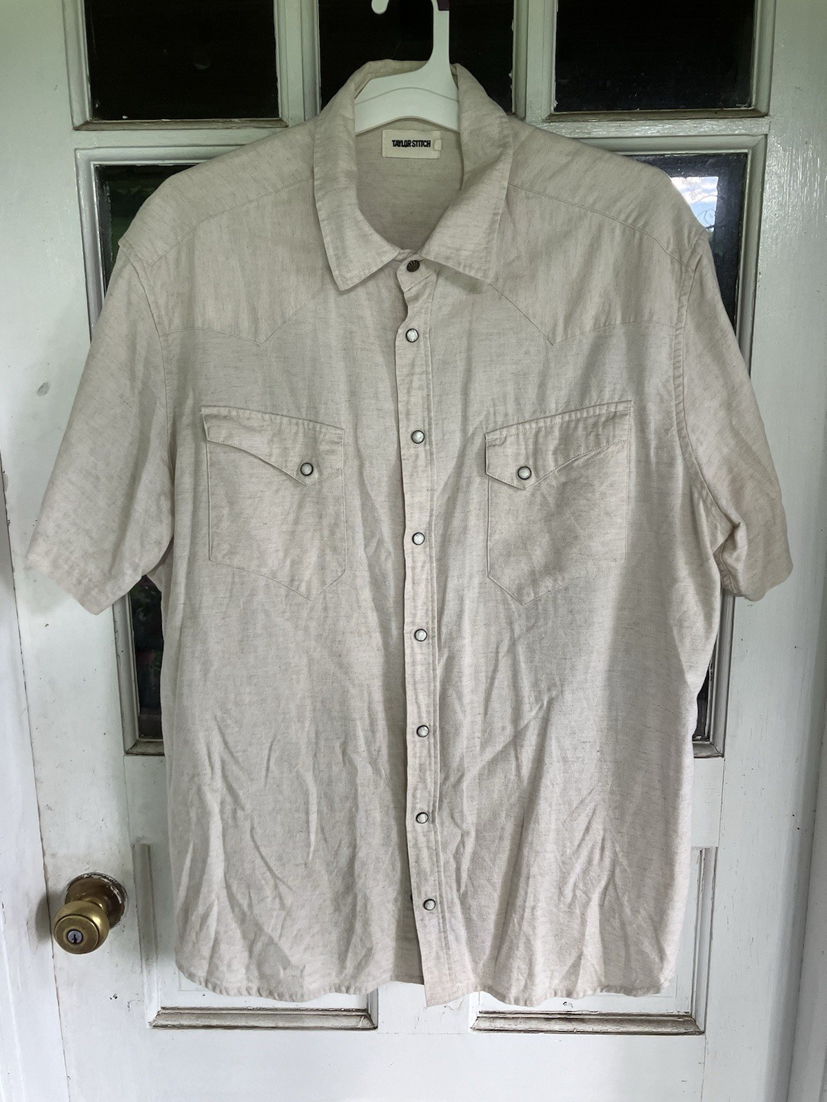 Taylor Stitch Shortsleeve Men’s Linen Blend Western Snap Shirt Size 46 (XXL)