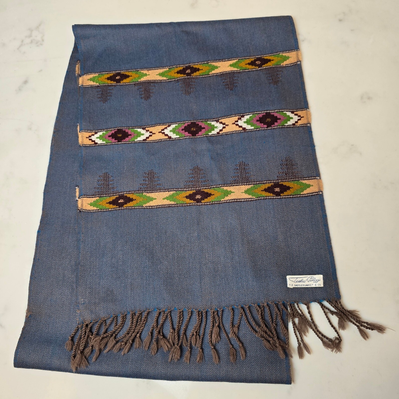 Tasha Polizzi Scarf Blue Southwestern Western Tassels