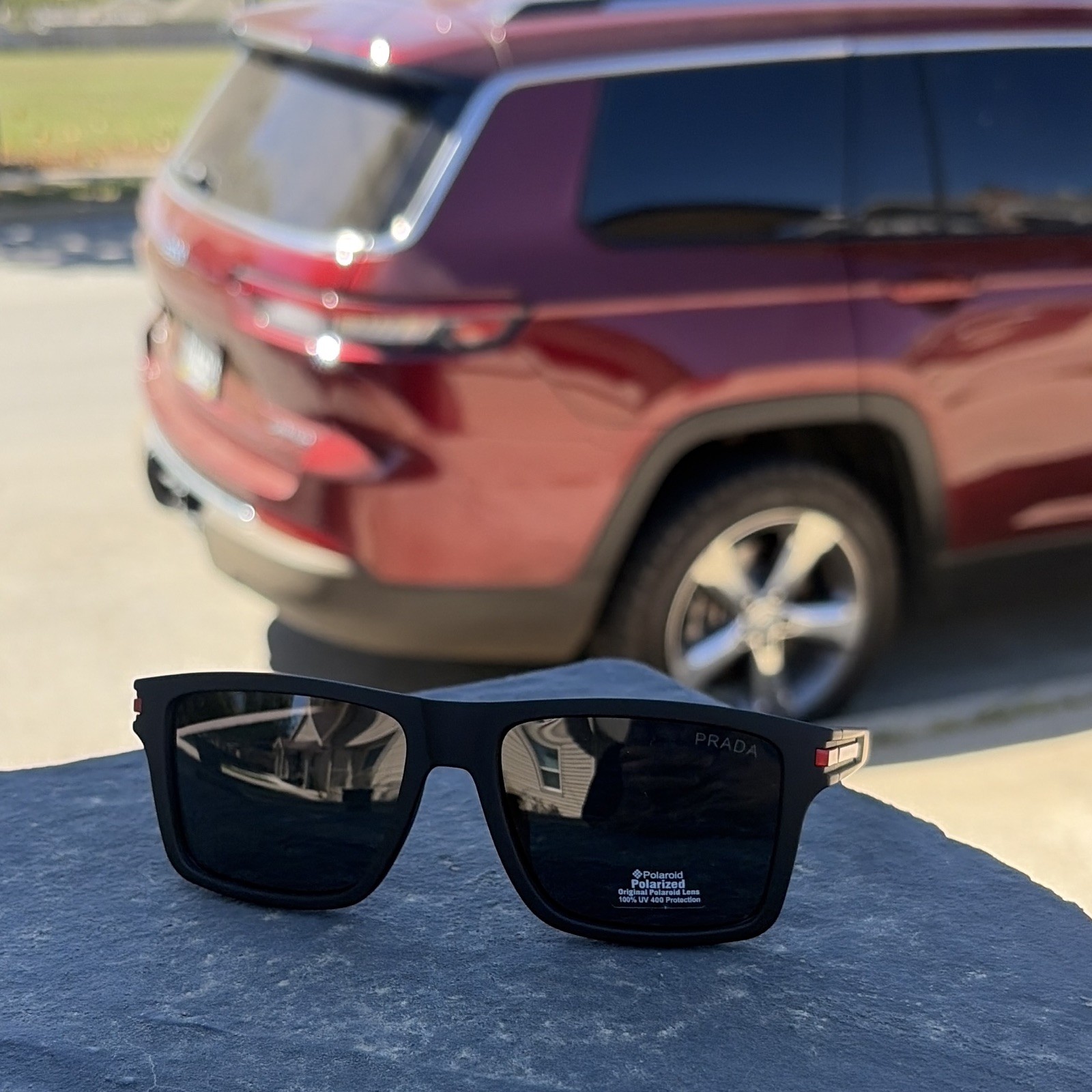 PRADA Polarized Rectangle Sunglasses, Black Frame, tinted Lens Full Set W box