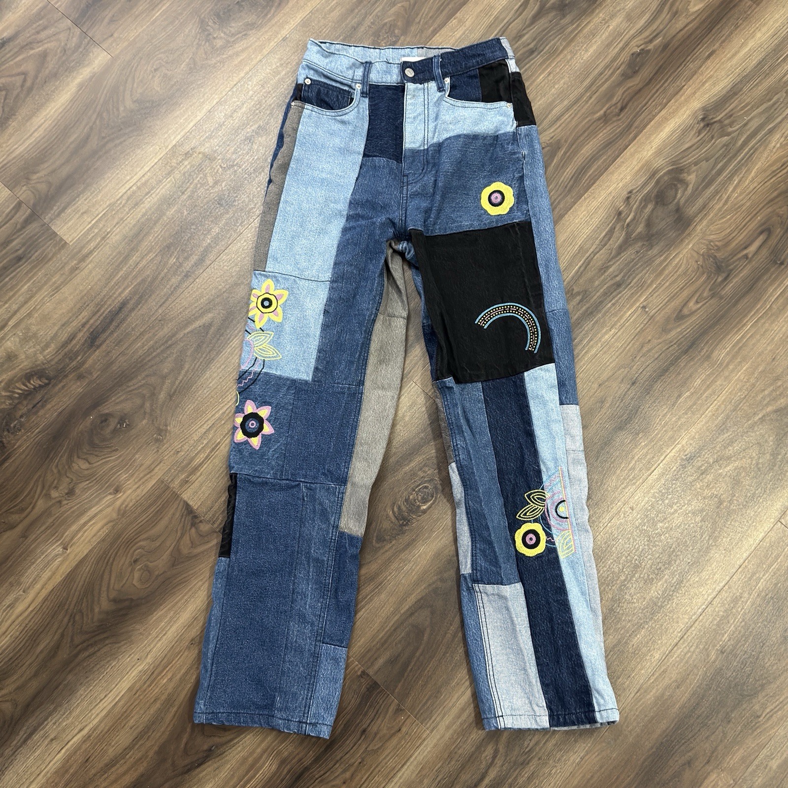 BDG High-Waisted Flare Patchwork Jeans Women’s Size 27 Blue Indigo Craft