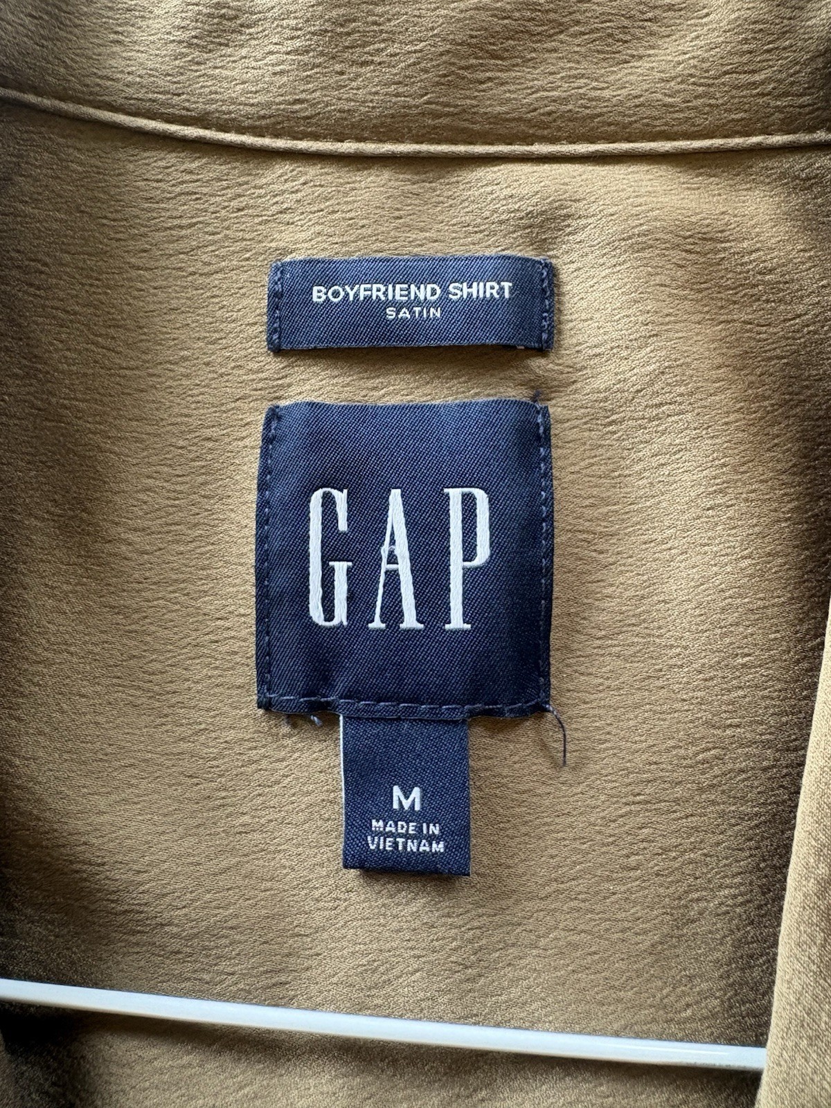 GAP Satin Button Down Long Sleeve Boyfriend Shirt Top Taupe Brown Sz Medium
