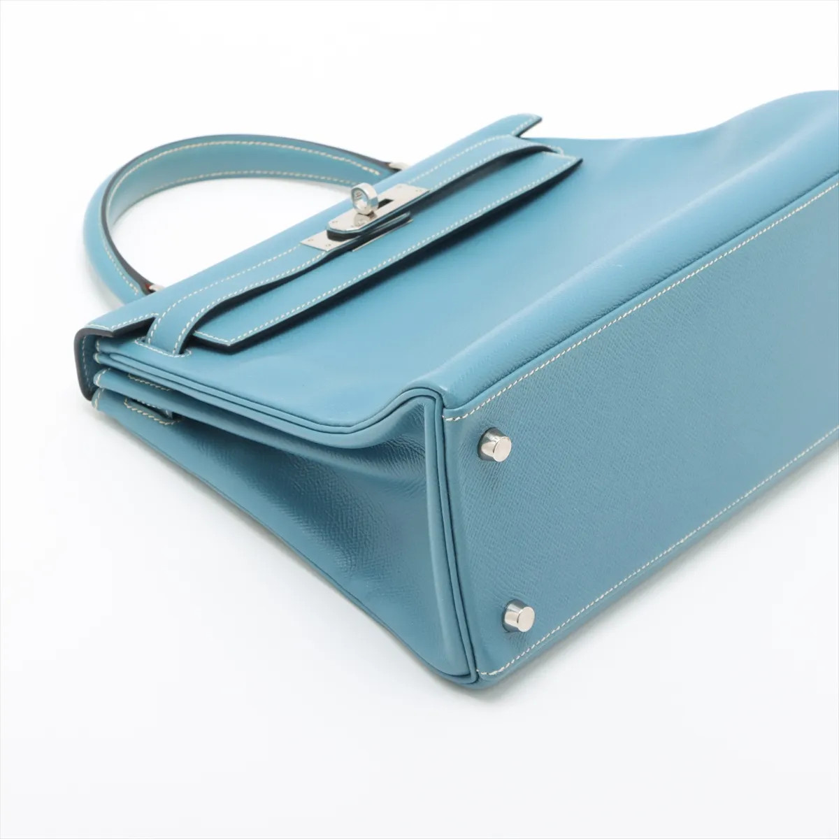 Hermès Kelly 28 Le Tournay Cushbell Blue Jean Silver Metal Fittings □C: 1999
