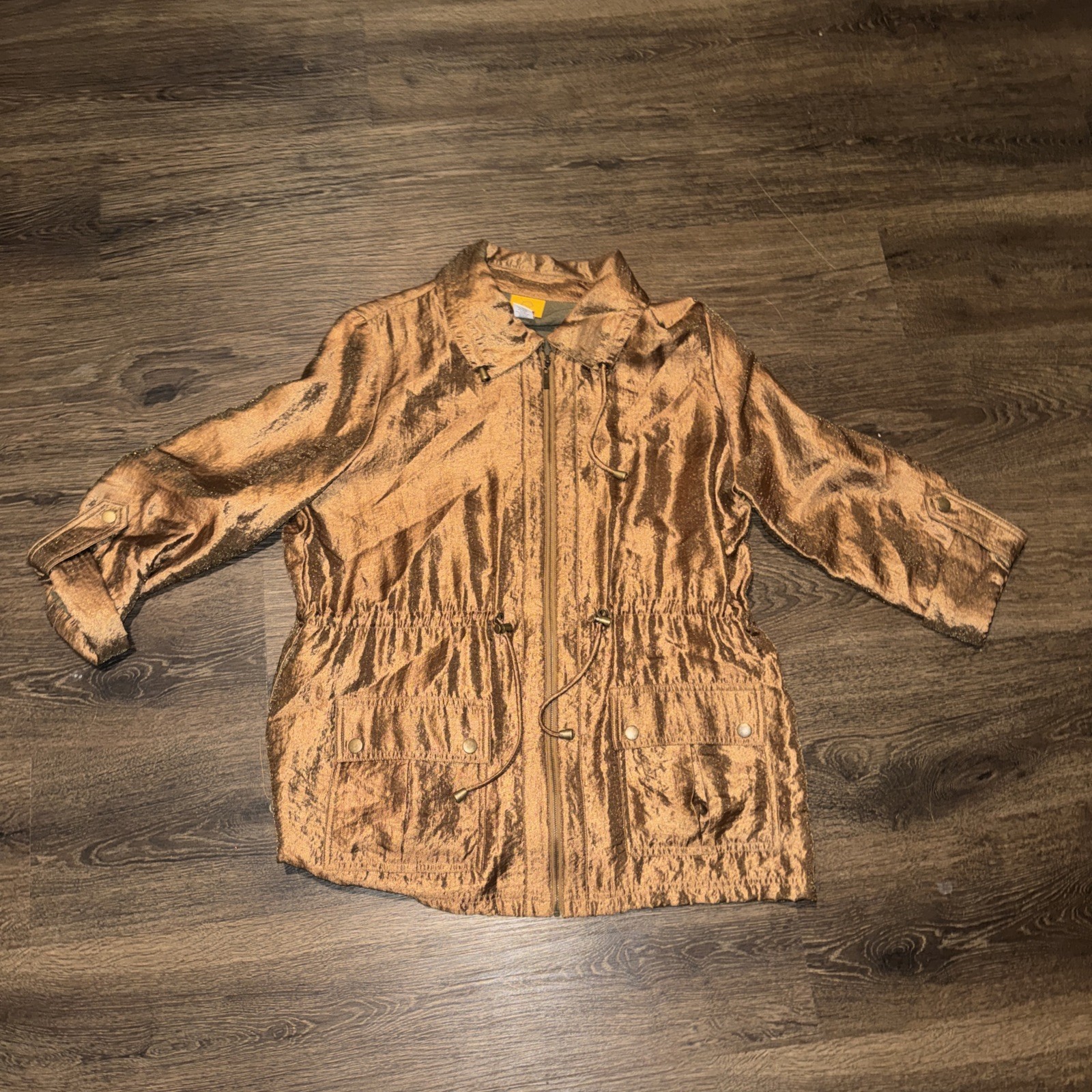 Ruby Rd. Gold Tone Shimmer Jacket. Zip Front. Size 12P
