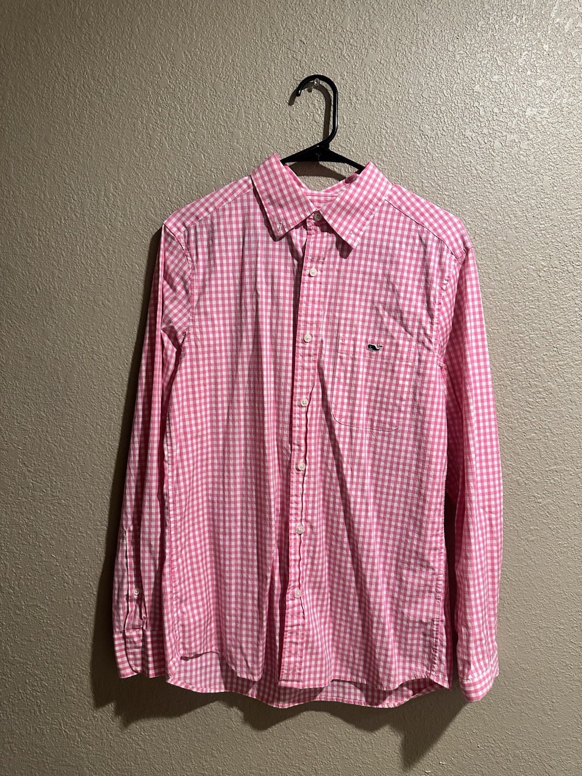 Vineyard Vines Classic Fit Pink/White Gingham Stretch Long Sleeve Button-Down S