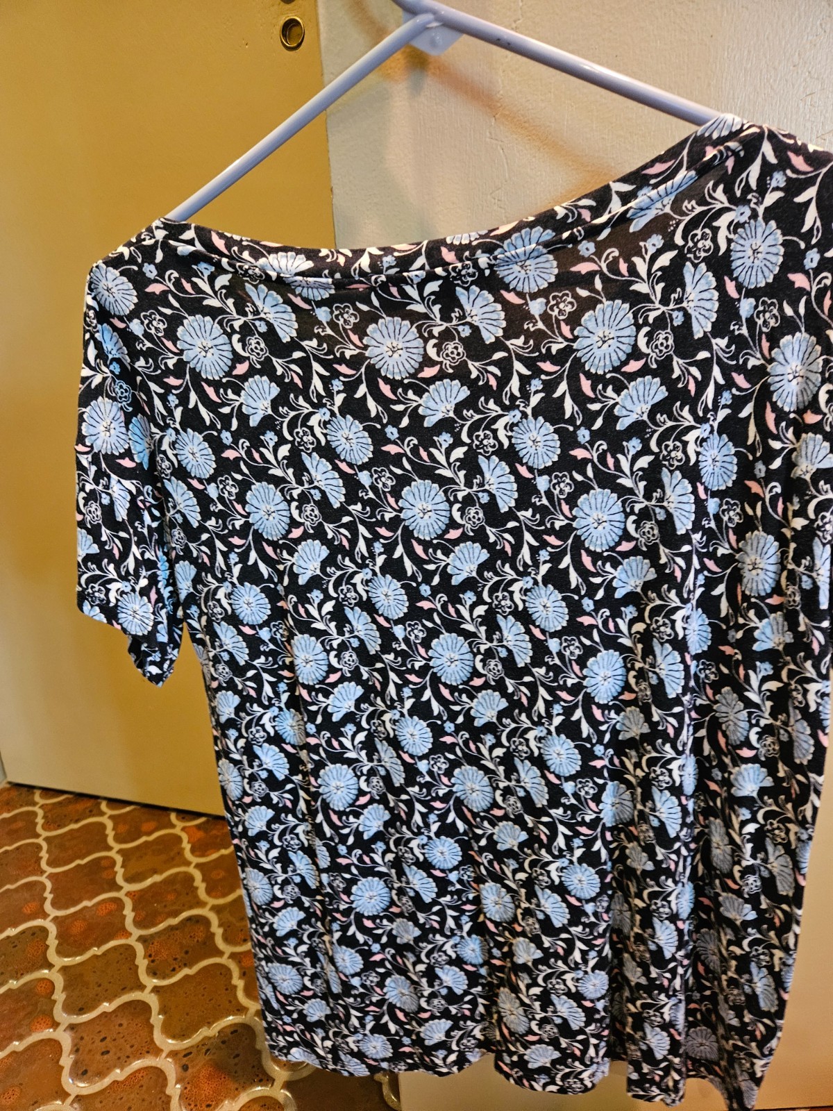 Loft blue flowered short sleeved blouse for womens-size Medium