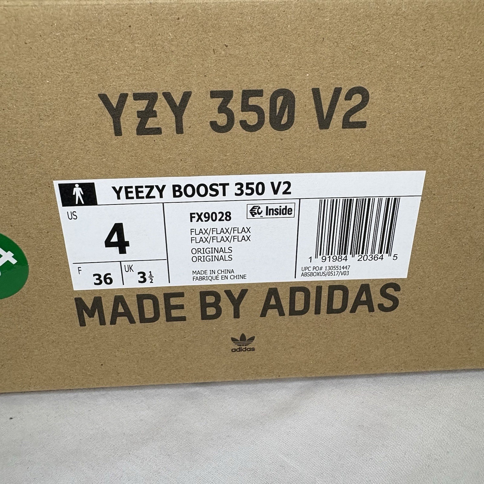 Adidas Yeezy Boost 350 V2 Mens Shoes 4 Lace Up Beige Sneakers Casual FX9028