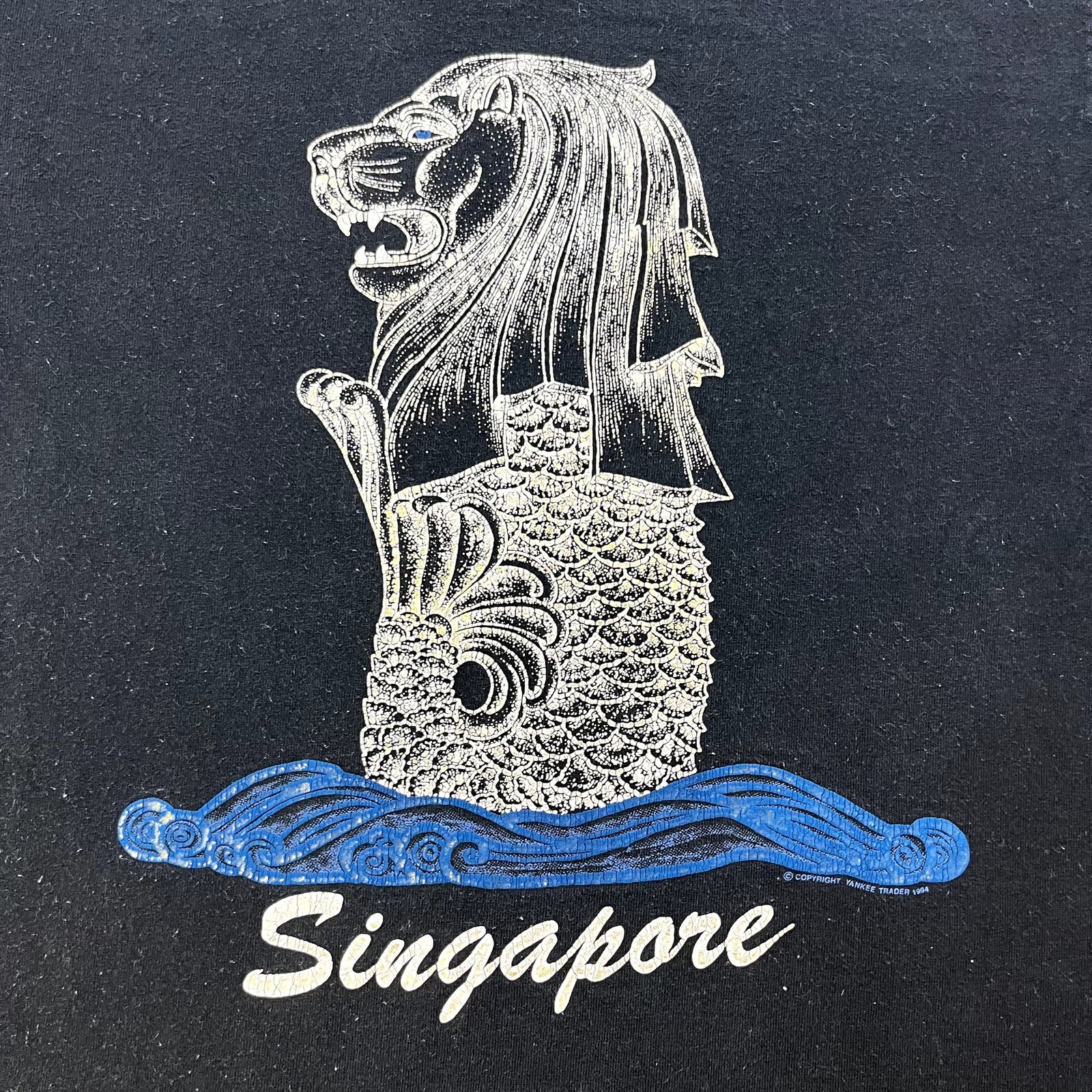 Vintage Singapore T-Shirt Adult XS Black Merlion Asia Nature Art Made in USA 90s