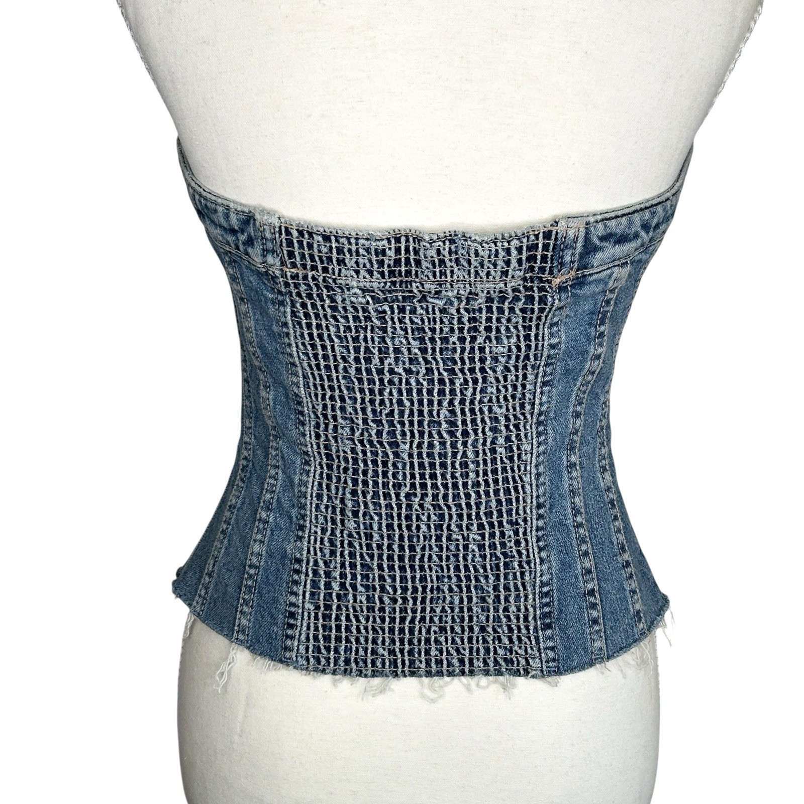 Zara Denim Strapless Corset Top Medium Western Festival Cowgirl Stretchy Rodeo
