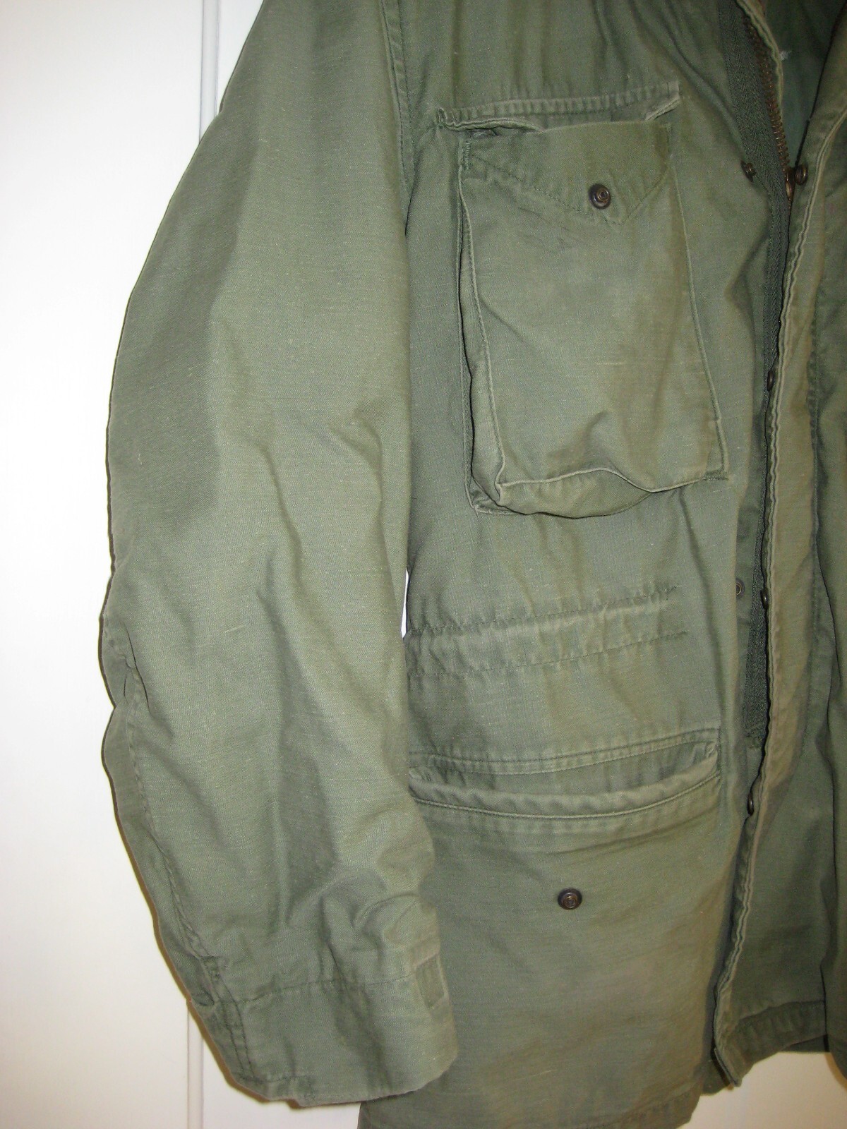 Vtge Olive Green Lined US Army Field Jacket/Coat Korean? Zip/Snap Front Sm-Med