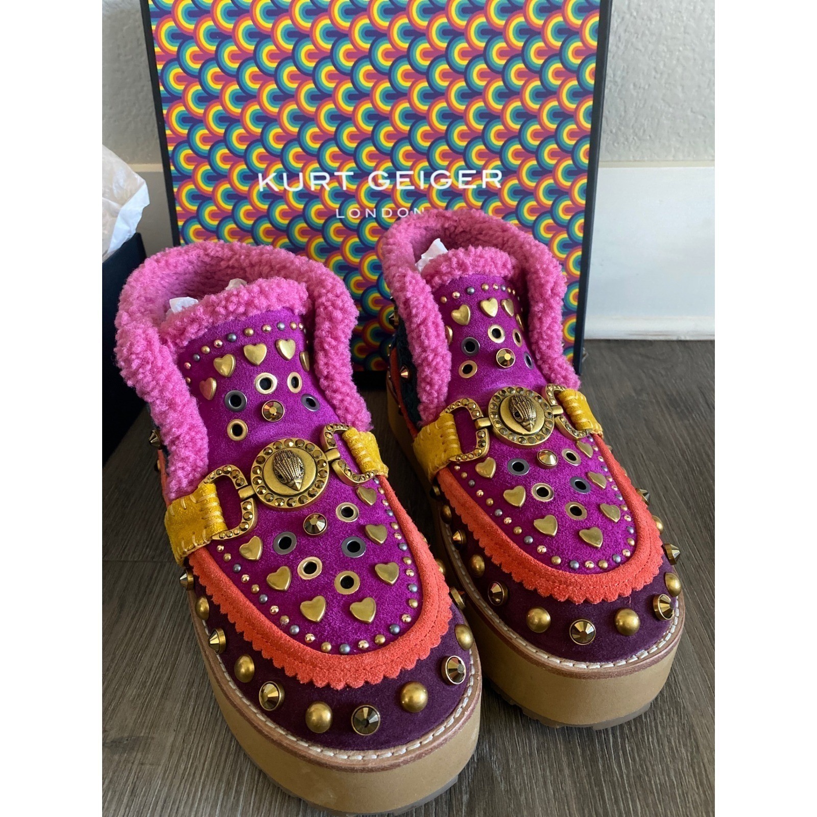 Kurt Geiger London Mansion Cosy Multi Suede Studded Platform Ankle Boots 7.5
