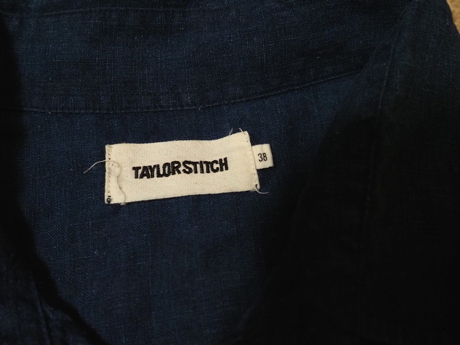 Taylor Stitch Short Sleeve Western Shirt Indigo Linen Mens Size 38 Small