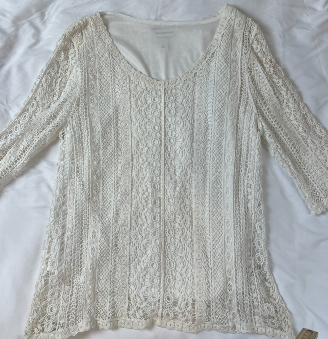 Cottagecore Large White Crochet Blouse 100% Cotton Boho Coastal Travel Feminine