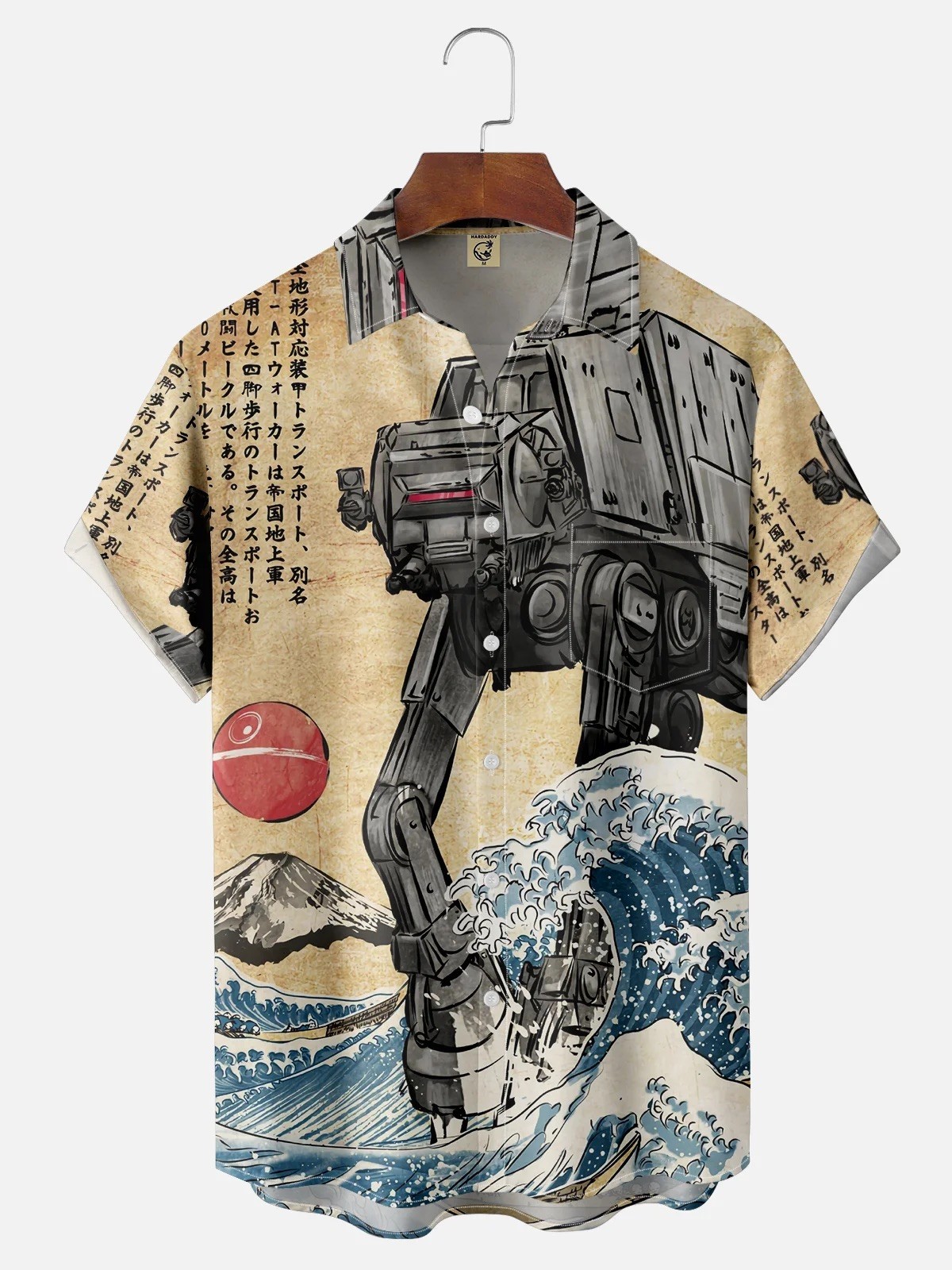 Japanese Ukiyoe Wave Robot Chest Pocket Hawaiian Shirt