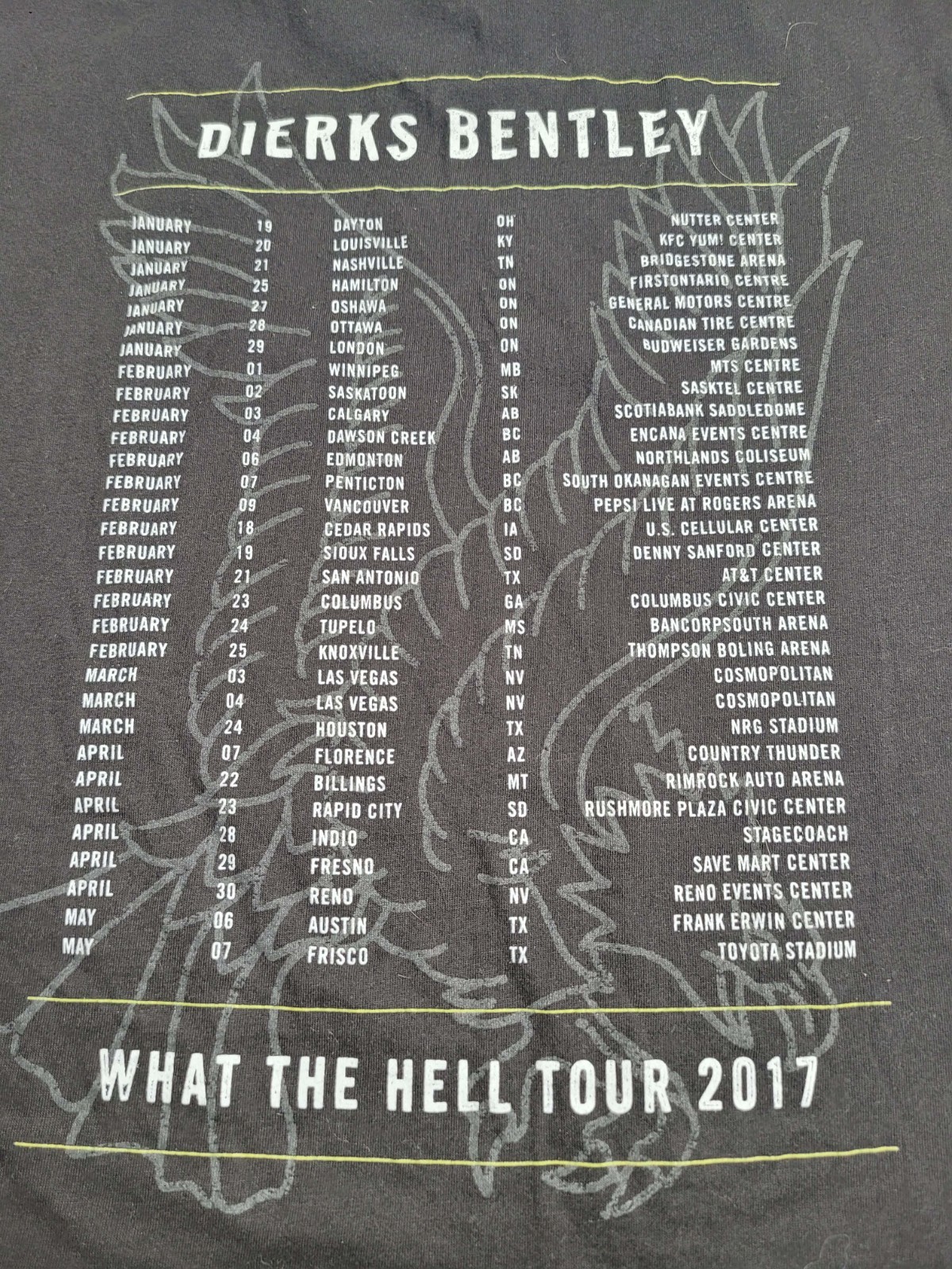 Dierks Bentley What the Hell Tour 2017 Tultex Black Short Sleeve Concert Tee L