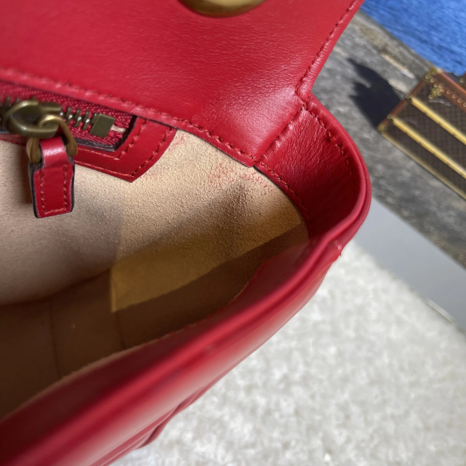 Gucci GG Marmont Red Leather Shoulder Bag Gold Hardware