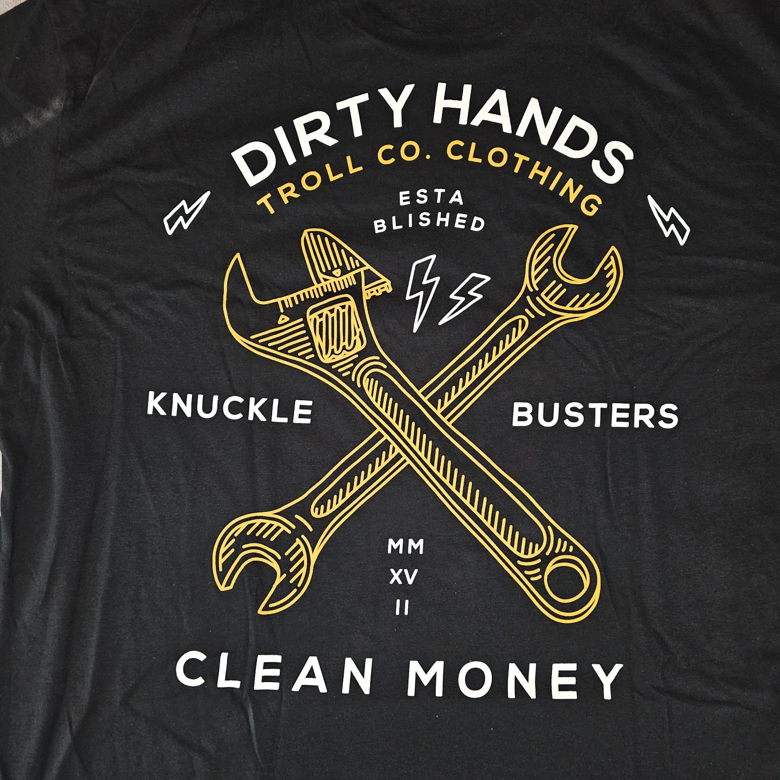 TROLL CO Dirty Hands Clean Money Twisted Wrenches Mens Black Short Sleeve 2XL
