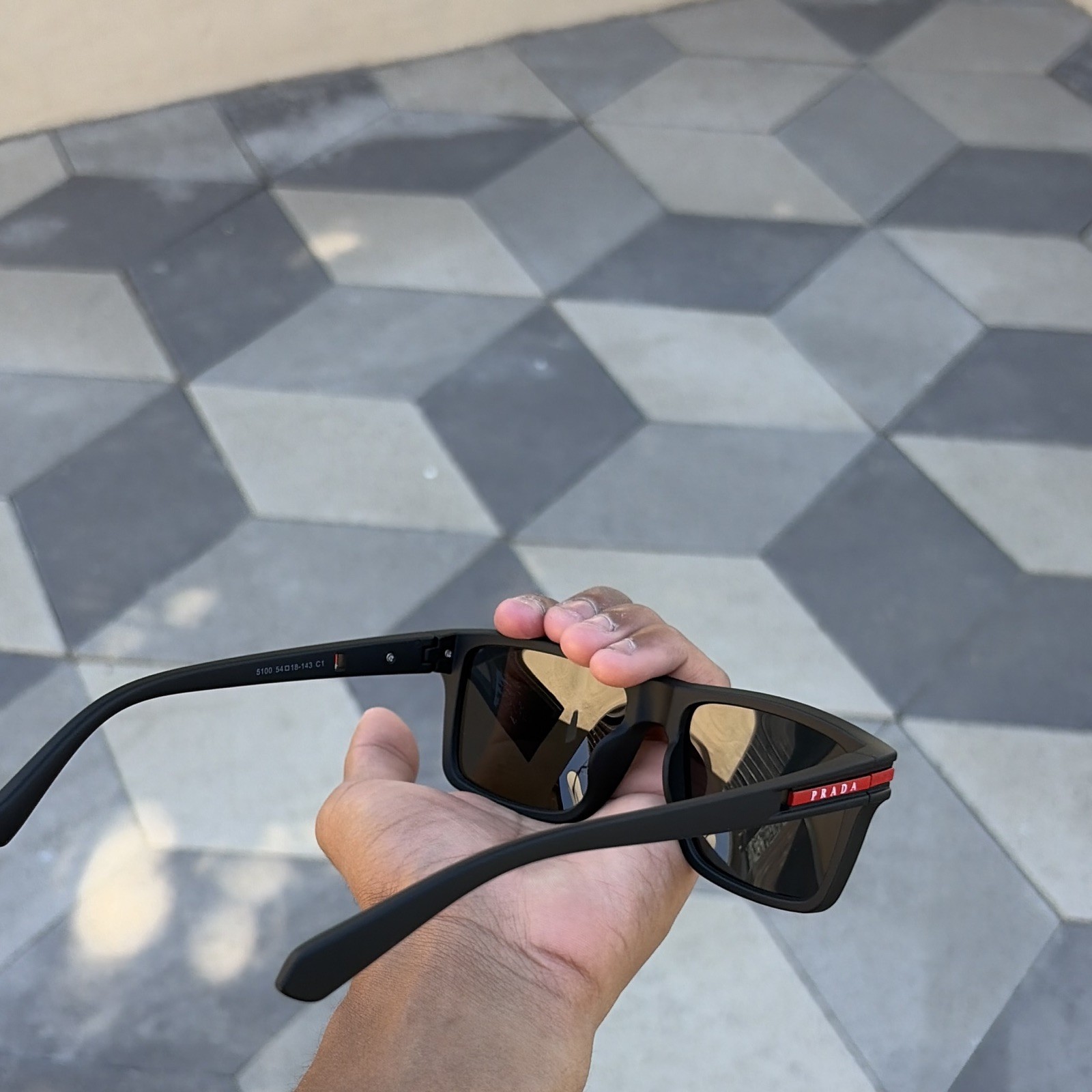 PRADA Polarized Rectangle Sunglasses, Black Frame, tinted Lens Full Set W box