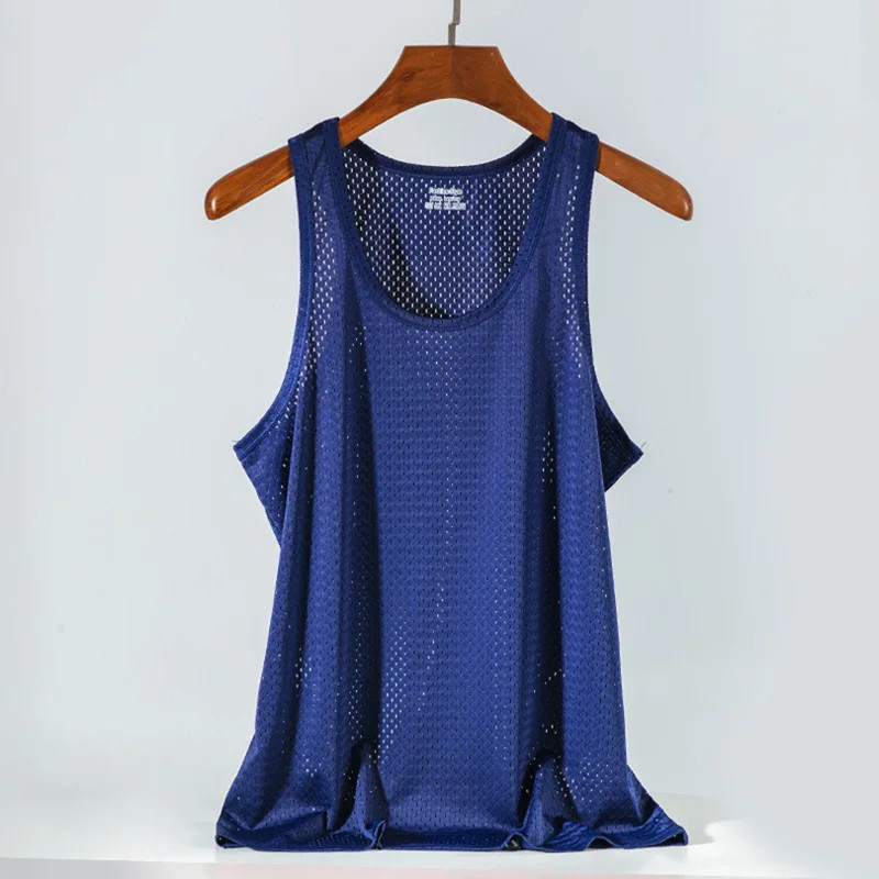 Men’s Ice Silk Mesh Gym Tank Top Sleeveless Muscle Bodybuilding Fitness Vest