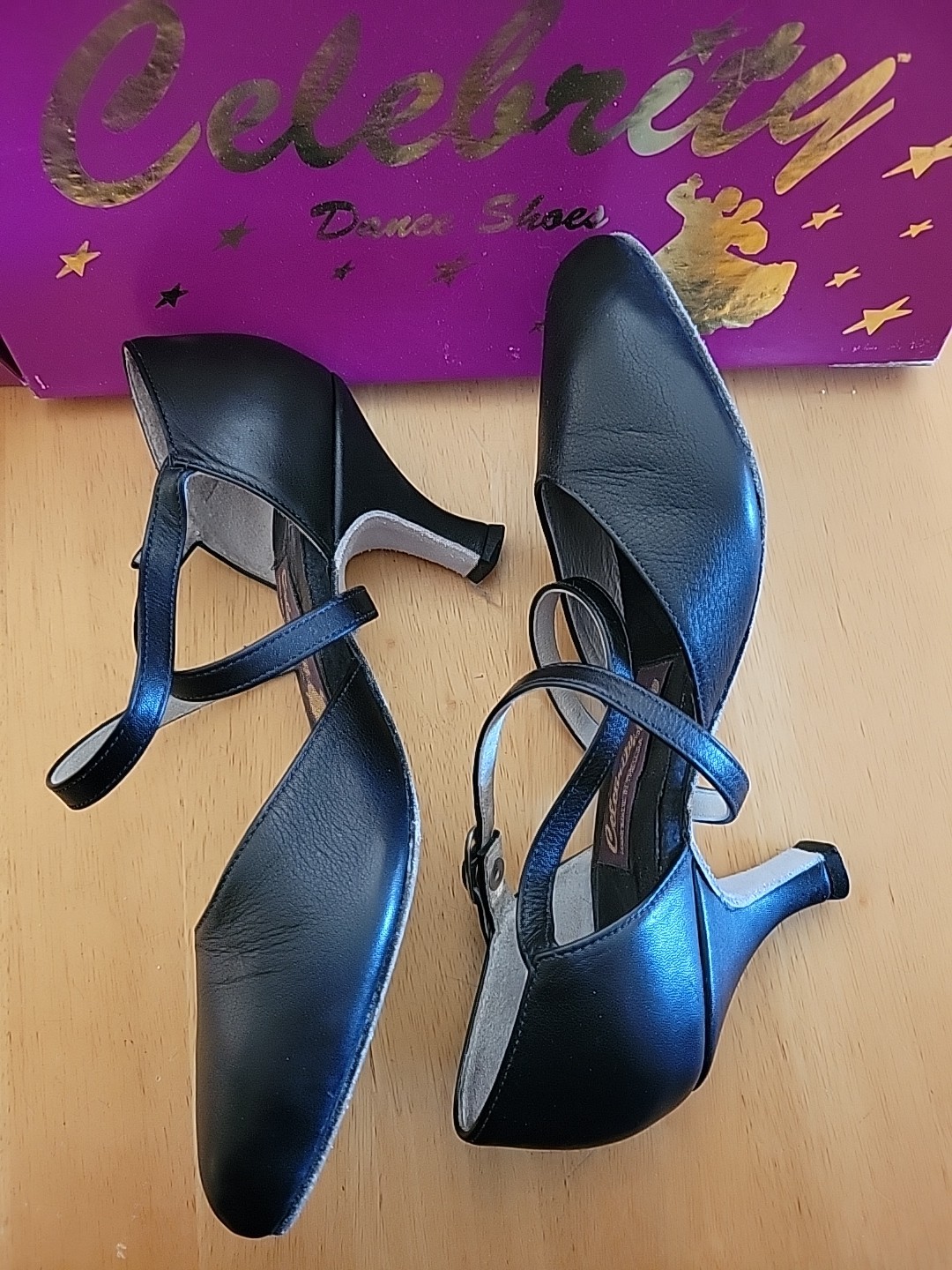 Celebrity Dance Shoes Natasha Black Glove Leather Size 7 2.5″heels With Box