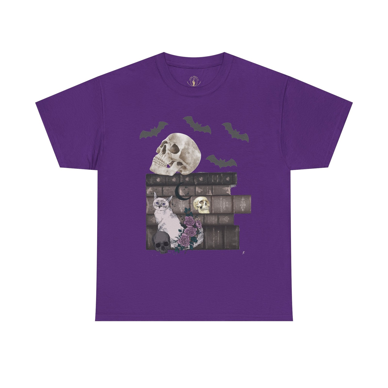 Skull, Stacked Books and Bats T-Shirt | Gothic Bookish Tee