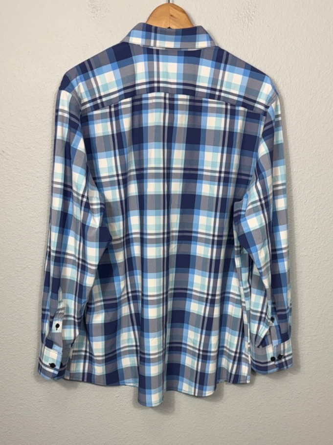 Mizzen+Main Leeward Long Sleeve Shirt Plaid Blue White X-Large Button Up