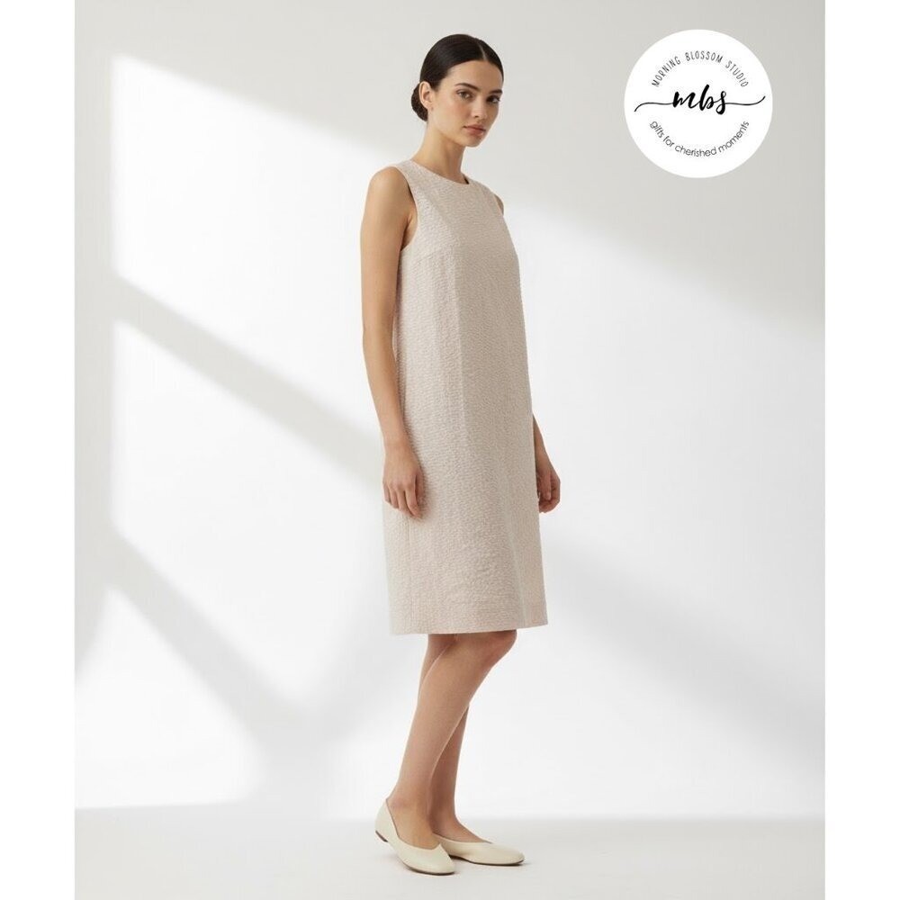 COS Textured Sleeveless Pockets Lined Cotton Midi Shift Dress Beige Women 6