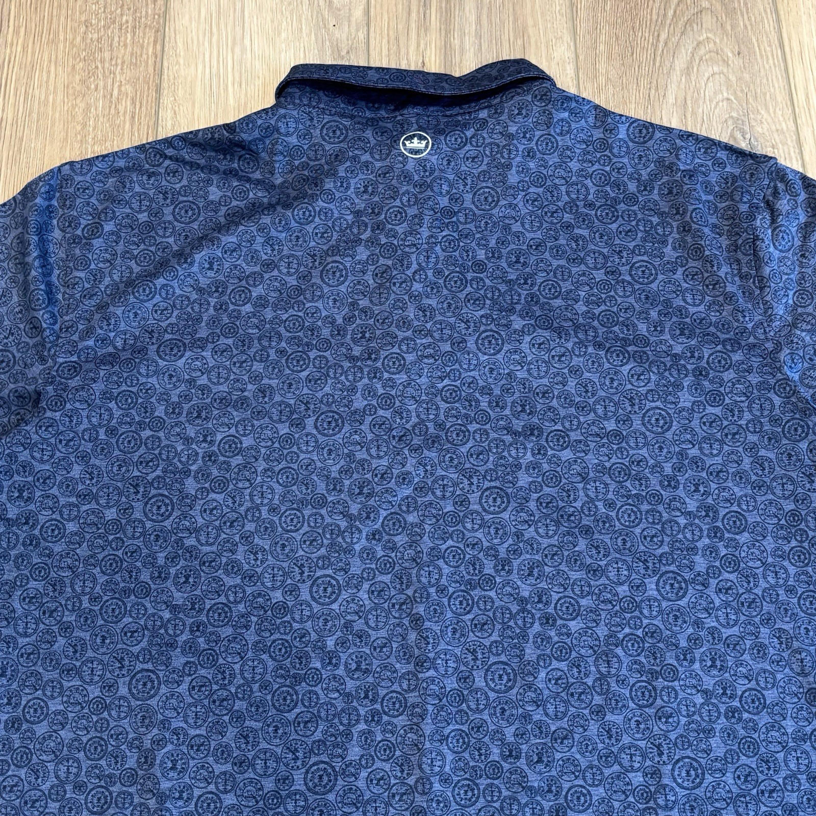Peter Millar Crown Crafted Men’s Polo Golf Shirt Size Medium Clock Print Pattern