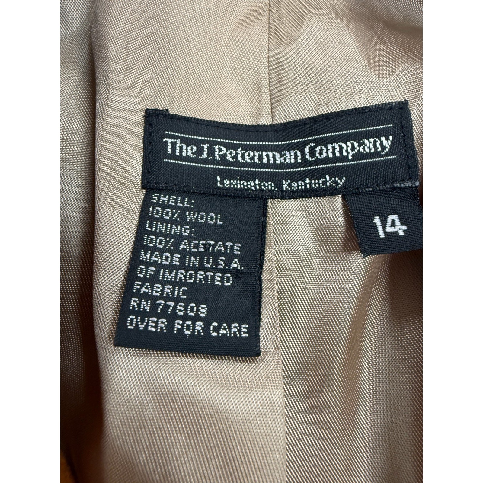 Vintage J Peterman Wool Coat Double Breasted Gold Buttons Equestrian USA 90s 14