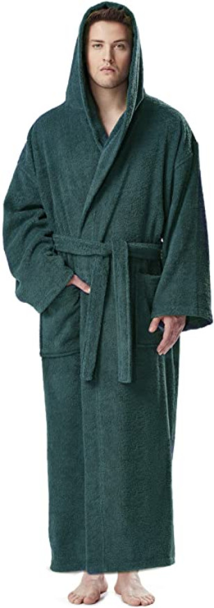 Men’s Long Hooded Ankle Length Turkish Cotton Bathrobe Robe