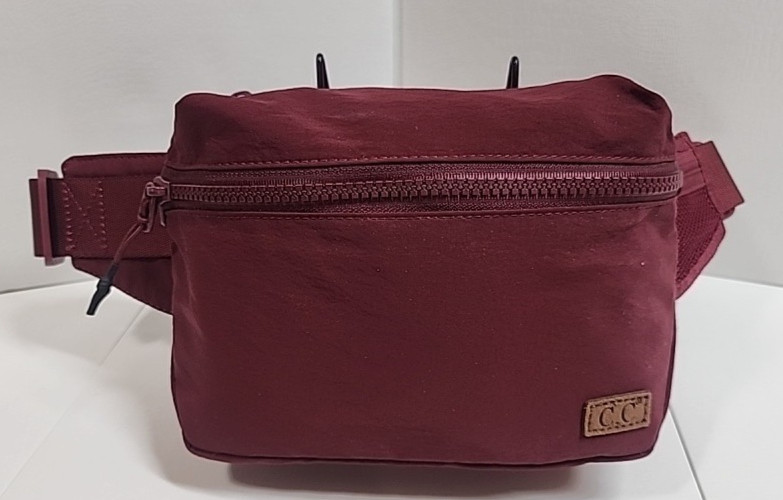 C.C Everyday Solid Color Zipper Cross Body Belt Bag Fanny Pack Burgundy EUC