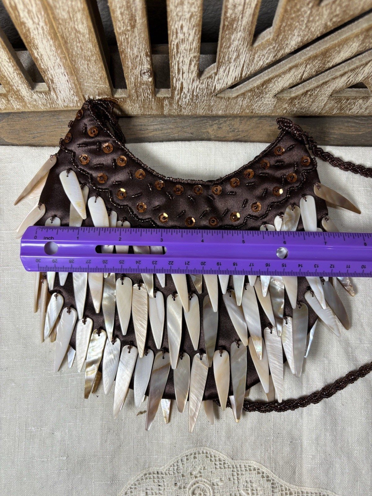 Vintage Boho Purse with white mother of pearl shell fringe
