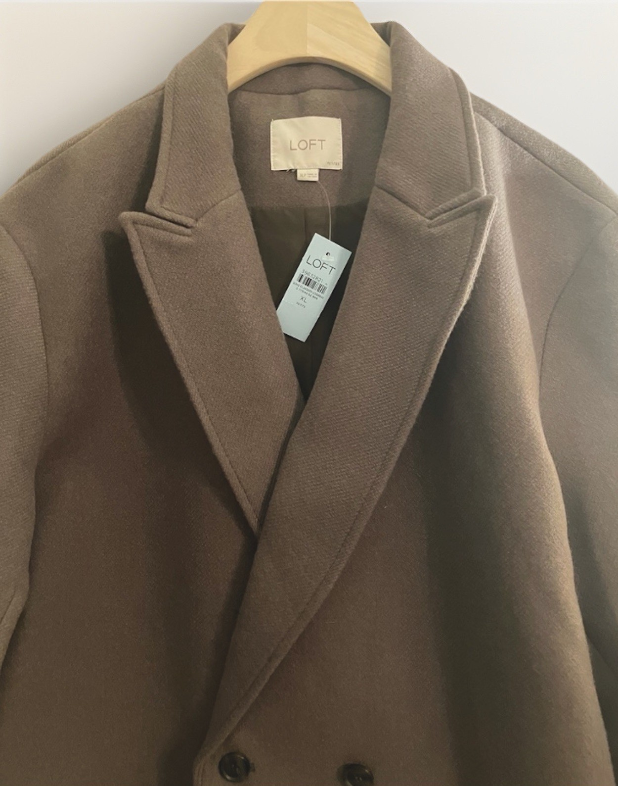 LOFT Double-Breasted Patch Pocket Trench Coat Notch Lapel XL-P Brown Oversized