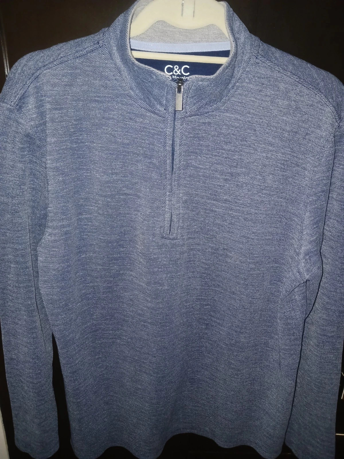 New C & C CALIFORNIA 1/4 Zip Pullover Sweatshirt Blue/White Sz:M Cotton/Poly