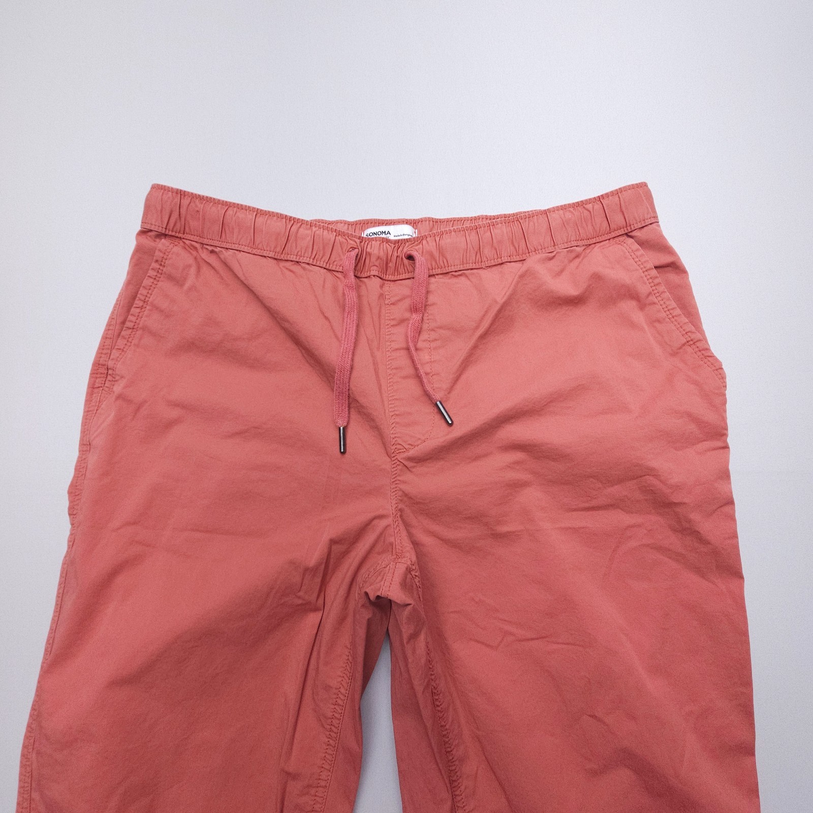 Sonoma Slim Pull-On Pants Mens Large Red Pink Cotton Stretch Travel Drawstring