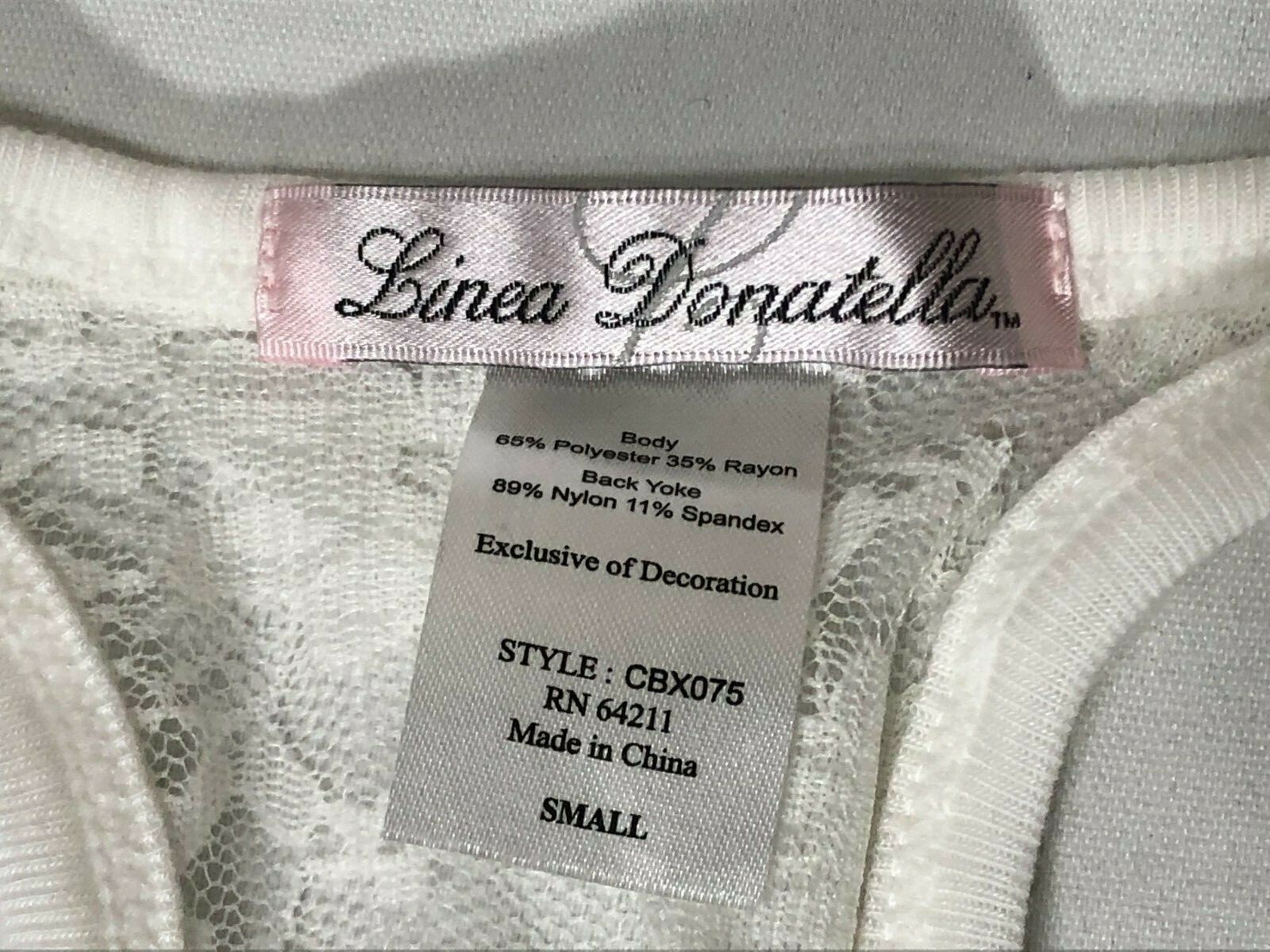 Linea Donatella Bride Racerback Pajama Top S Lace Tank PJs Embroidered White