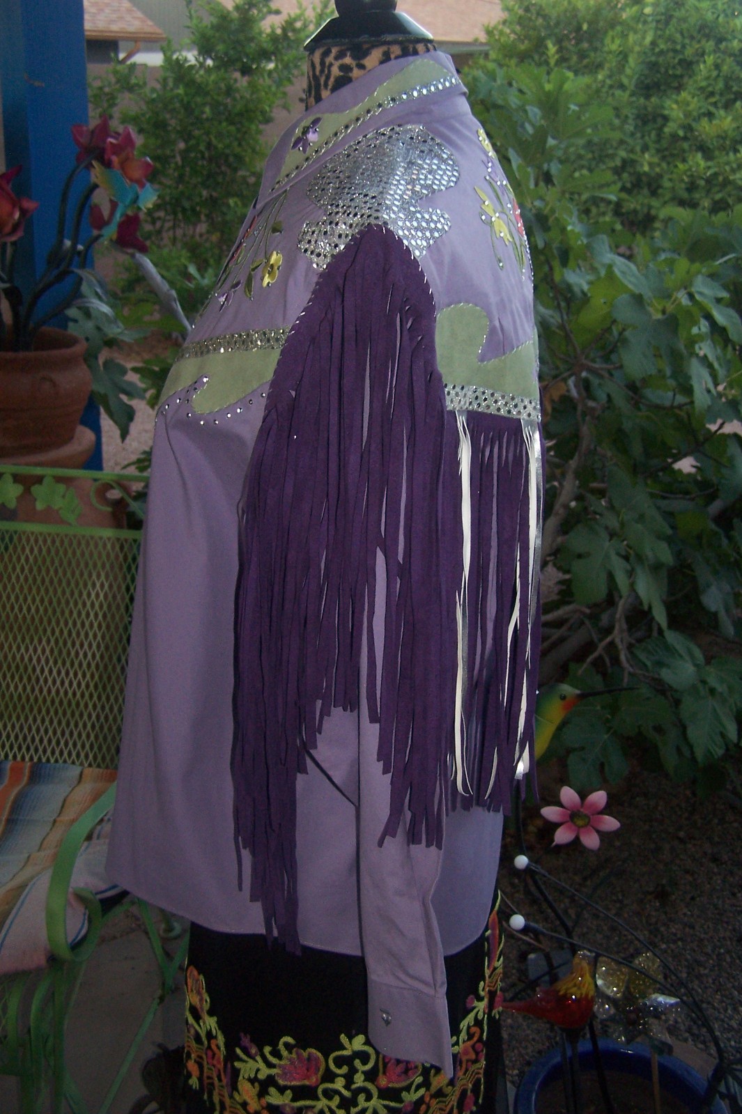XL Western Custom Embroidered Fringe Rhinestone Cowgirl Boot Rodeo Queen Blouse