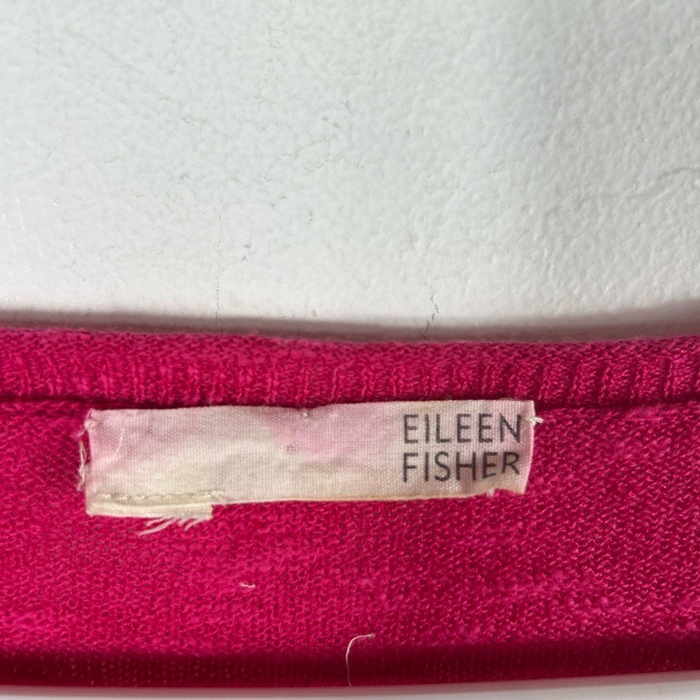 Eileen Fisher Pink Linen Cotton Blend V-Neck Button Cardigan Sweater