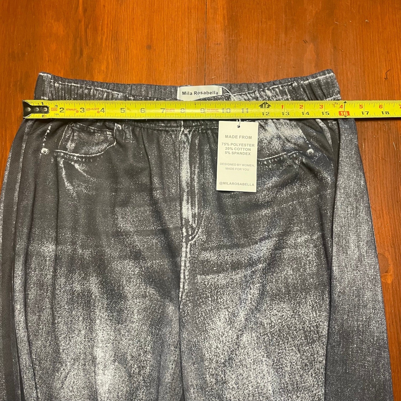 MILA ROSABELLA Denim Print Sweatpants Track Pants Washed Black Y2K Wide Leg Lg