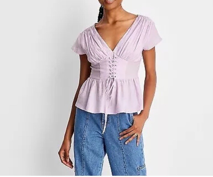 Women’s Future Collective Beautiful Short Sleeve Corset Top Lavender XXL NEW!