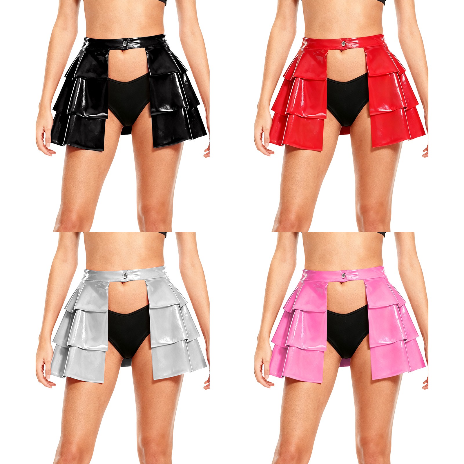 Womens Skirts Nightclub Outfit Front Open Mini Vintage Punk Leather A-line PU